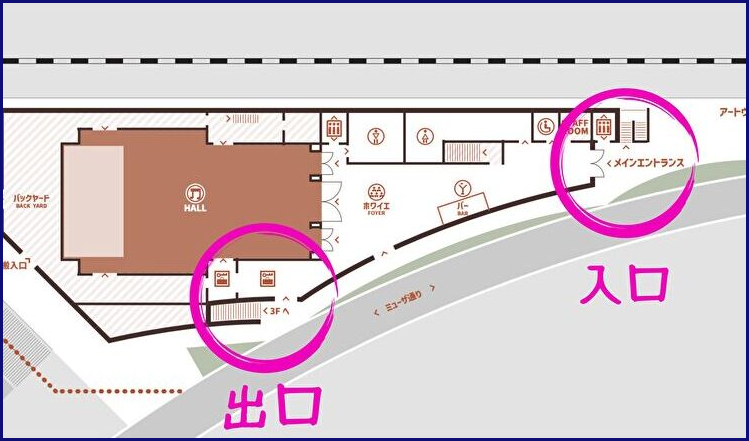 先行物販の入口と出口の画像